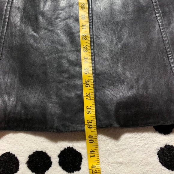 Vintage 90s Danier Black Leather Blazer Trench Coat Overcoat Longline Jacket - Picture 13 of 16